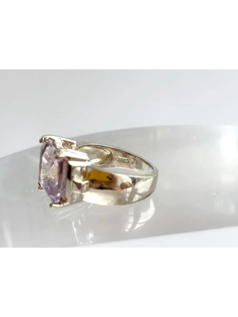 Ultra Light Amethyst Gemstone Sterling Silver Solitaire 925 Vintage Ring - sz 8
